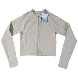 JoyLab M Medium Moon Cream Seamless Fitted Full Zip Jacket Below Hip JL